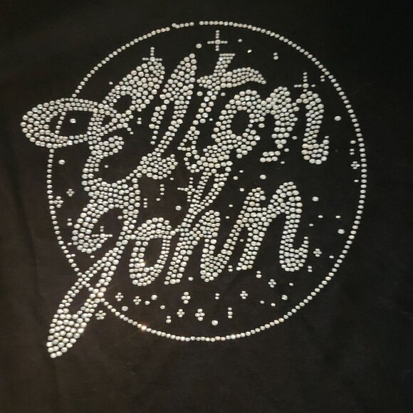 Elton John 2022 Concert Tee T Shirt Large 100% Cotton Sparkly Black Silver - Picture 2 of 7